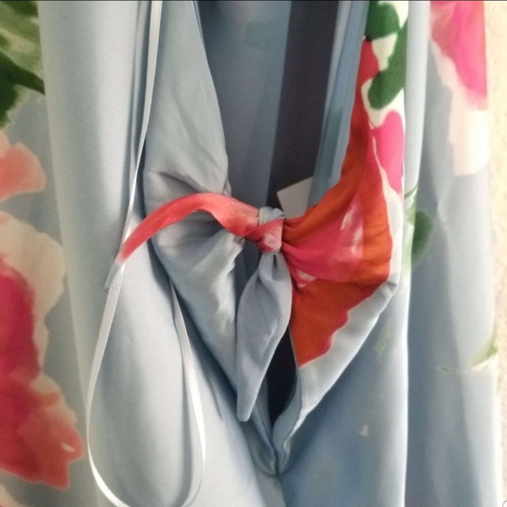ADE' Floral Halter Asymmetric High Low Maxi Dress Size 6 Baby Blue Pink - Picture 9 of 10